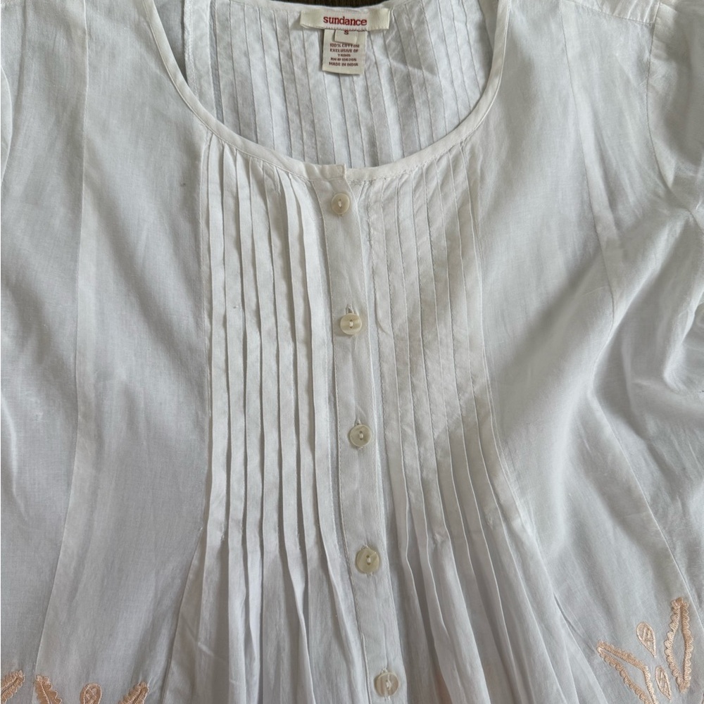 Sundance Tunic Embroidered White Peach Women's Small Pleated Button Up - Picture 3 of 11